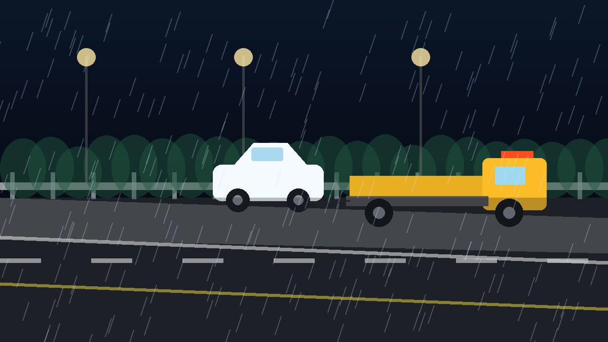 东莞暴雨夜拖车救援现场图